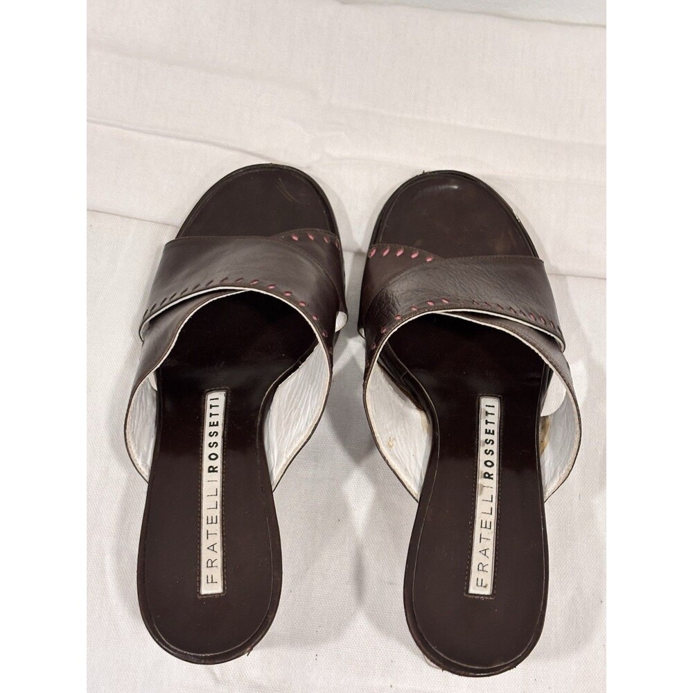 Fratelli Rossetti Brown Leather Mule Sandals Block Heel Made in Italy EU 36 - Picture 5 of 10